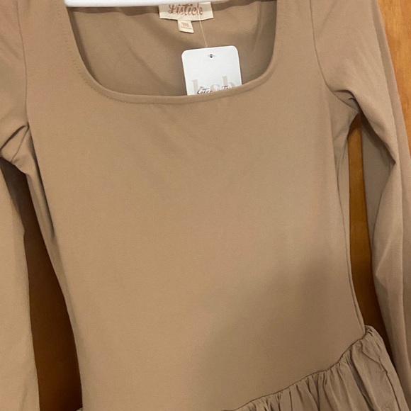 Tan Long Sleeve Bubble Dress - Picture 5 of 14
